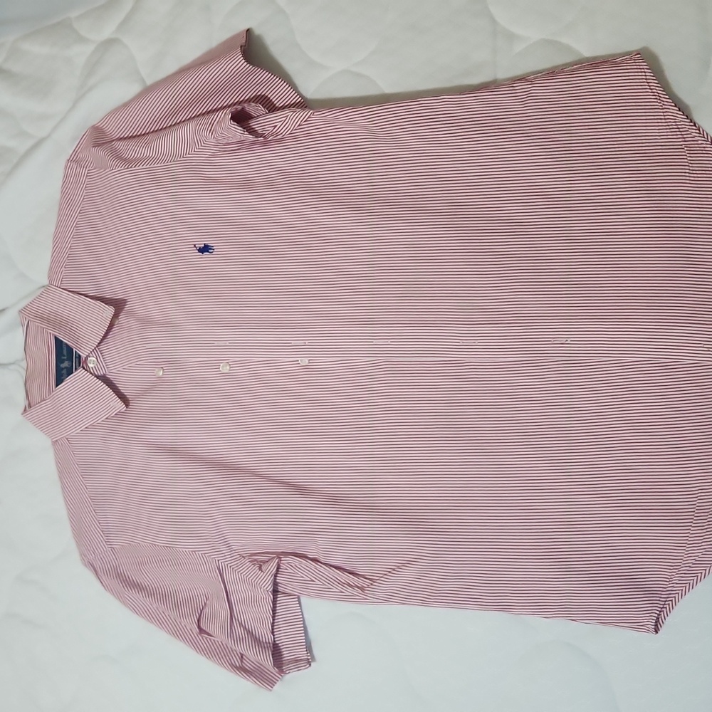 Polo seersucker short sleeve red and white Button-down small